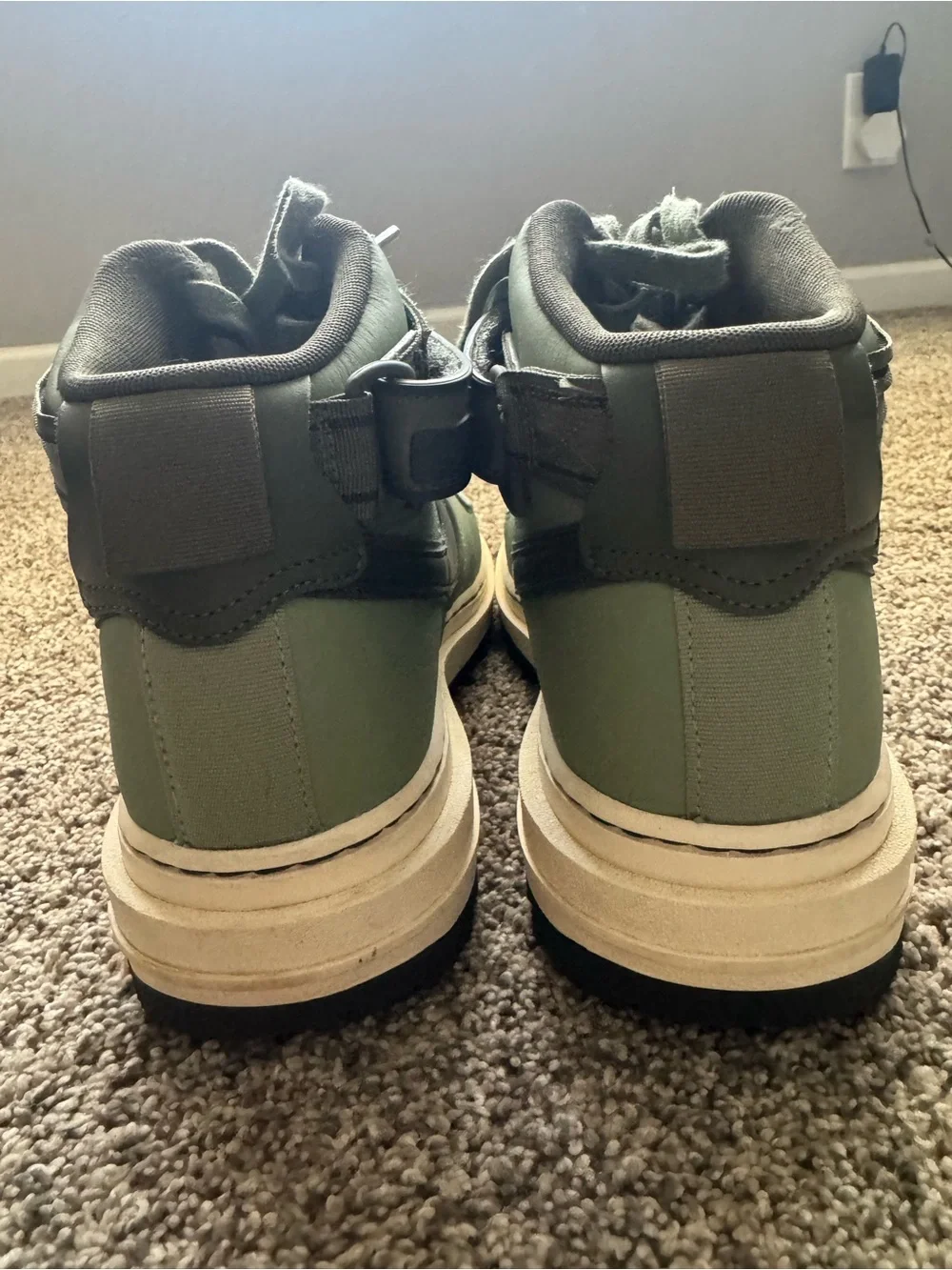 Nike Air Force 1 Mid-Top Sneakers Sage Green with Dark Gray Swoosh - Picture 4 of 7